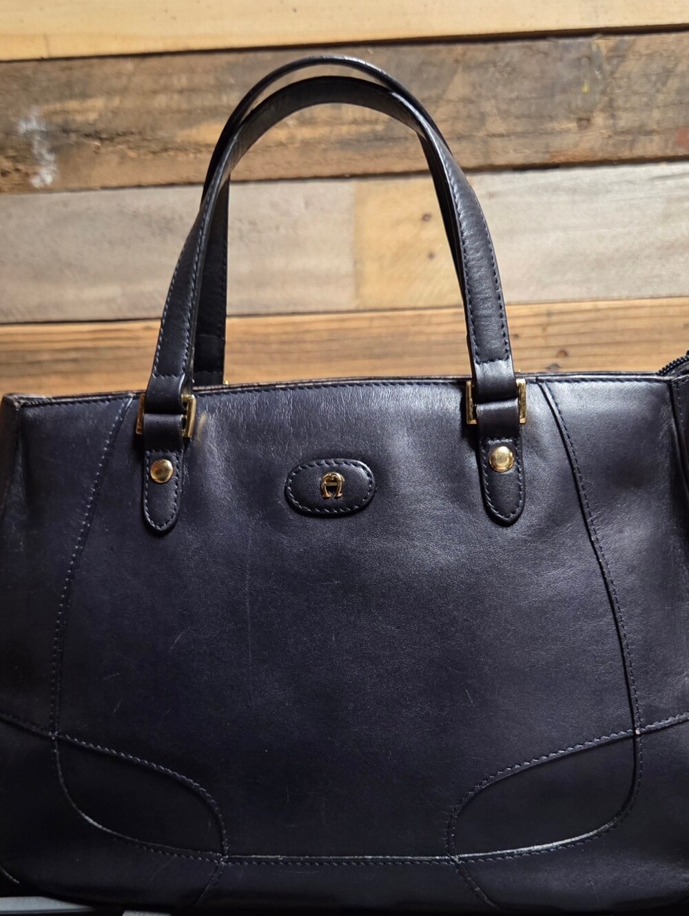 Vintage Etienne Aigner Navy Leather Structured Tote - Picture 14 of 14